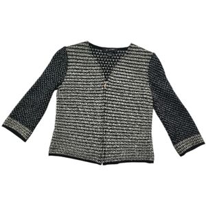 St John Knit Pattern Jacket Navy White Size 0 Women Made USA DOGSHOW